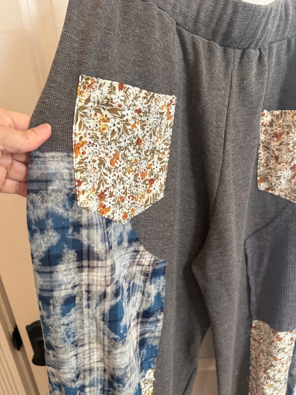 POL Gray Jogger Pants with Blue Patchwork and Floral Drawstrings - Picture 10 of 17